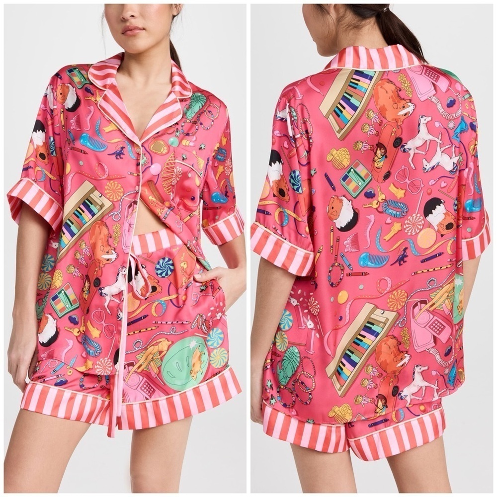Karen Mabon Bedroom Floor Short Satin Pajama Set in Pink Women's 3XL (16-18) NWT